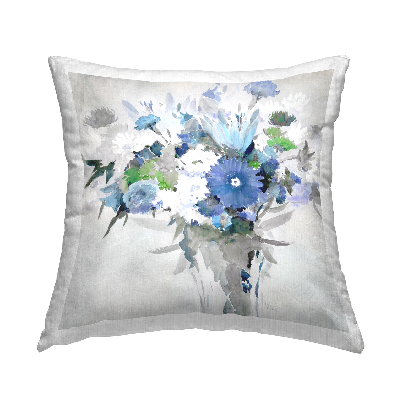 Bustling Blue Bouquet Decorative Printed Throw Pillow Design by Theresa Heidel, 18 x 7 x 18